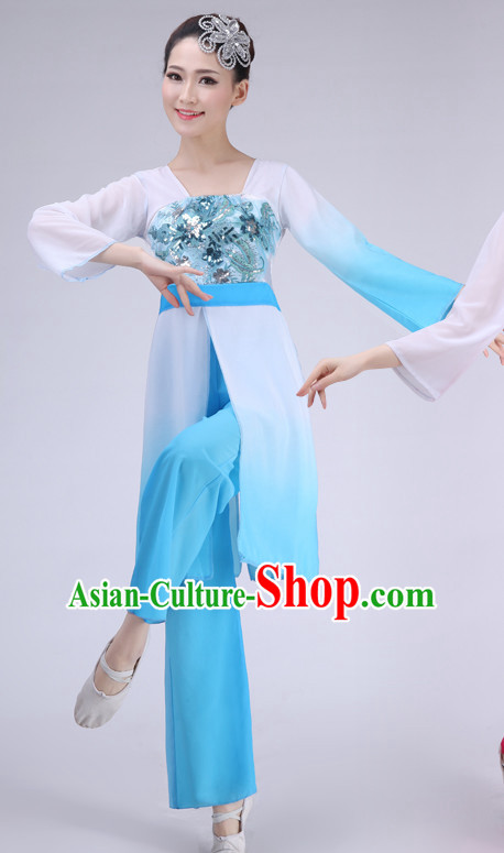 Asian Chinese Water Sleeves Long Sleeve Dance Costume Clothing Oriental Dress and Hair Accessories Complete Set for Women Girls Adults Children