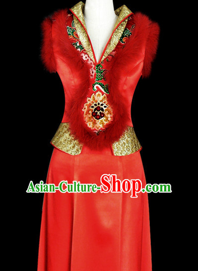 Mongolian People Yuan Dynasty Mongolians Dance Costumes Clothing Clothes Garment Complete Set for Women Girls