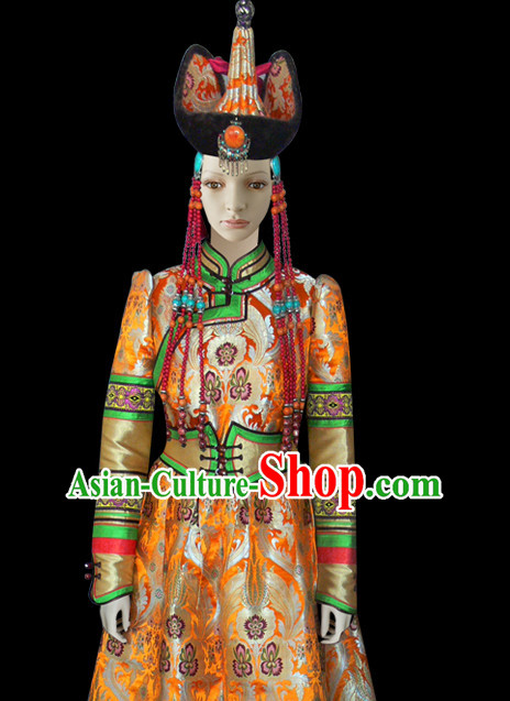 Mongolian People Yuan Dynasty Mongolians Dance Costumes Clothing Clothes Garment Complete Set for Women Girls