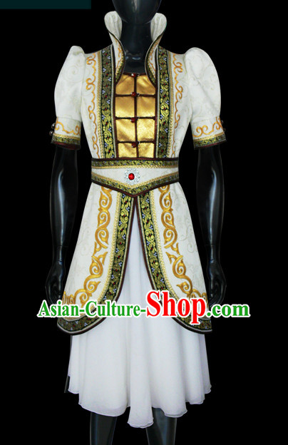 Mongolian People Yuan Dynasty Mongolians Dance Costumes Clothing Clothes Garment Complete Set for Women Girls