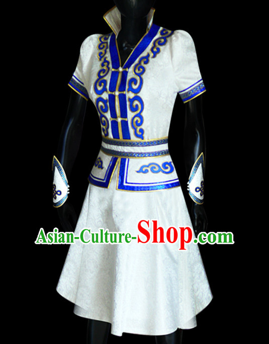 Mongolian People Yuan Dynasty Mongolians Dance Costumes Clothing Clothes Garment Complete Set for Women Girls