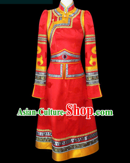 Mongolian People Yuan Dynasty Mongolians Dance Costumes Queen Princess Empress Clothing Clothes Garment Complete Set for Women Girls