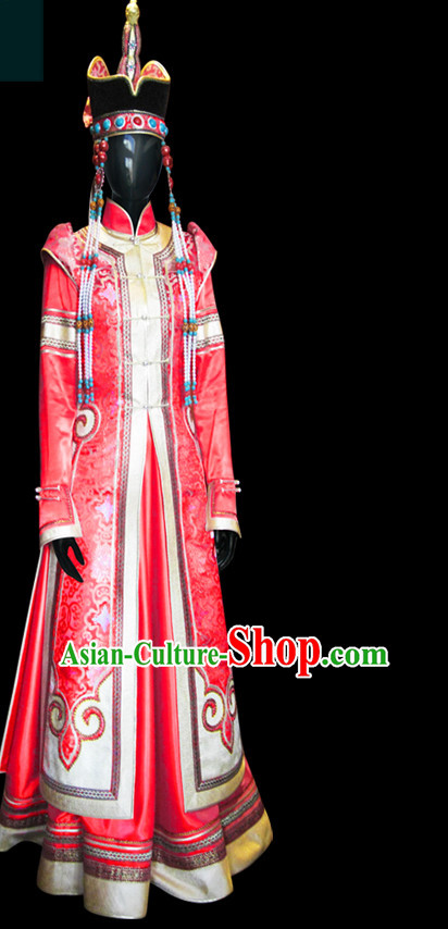 Mongolian People Yuan Dynasty Mongolians Dance Costumes Queen Princess Empress Clothing Clothes Garment Complete Set for Women Girls