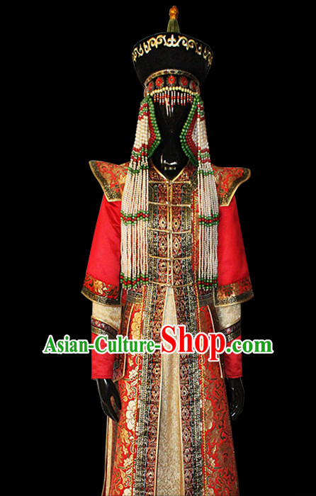 Mongolian People Yuan Dynasty Mongolians Dance Costumes Queen Princess Empress Clothing Clothes Garment Complete Set for Women Girls