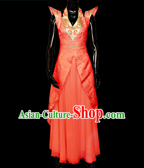 Chinese Mongolian People Yuan Dynasty Mongolians Dance Costumes Queen Princess Empress Clothing Clothes Garment Complete Set for Women Girls