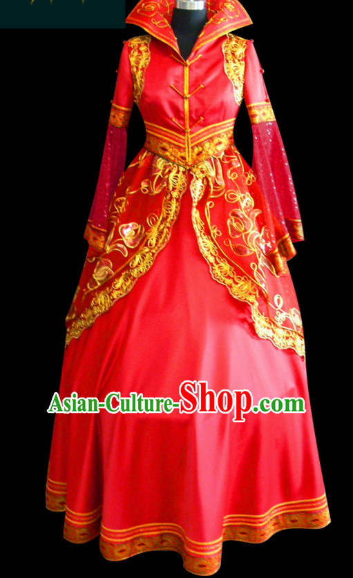 Chinese Mongolian People Yuan Dynasty Mongolians Dance Costumes Queen Princess Empress Clothing Clothes Garment Complete Set for Women Girls