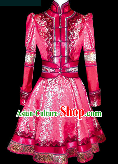 Chinese Mongolian People Yuan Dynasty Mongolians Dance Costumes Queen Princess Empress Clothing Clothes Garment Complete Set for Women Girls