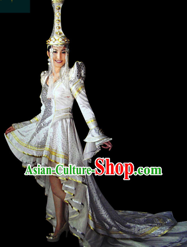 Chinese Mongolian People Yuan Dynasty Mongolians Dance Costumes Queen Princess Empress Clothing Dress Garment Complete Set for Women Girls