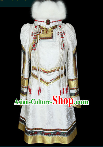 Chinese Mongolian People Yuan Dynasty Mongolians Dance Costumes Queen Princess Empress Clothing Dress Garment Complete Set for Women Girls