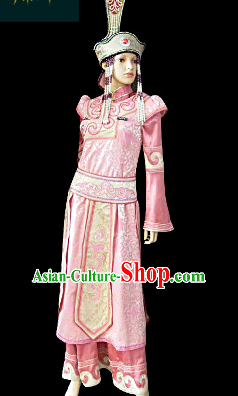 Chinese Mongolian People Yuan Dynasty Mongolians Dance Costumes Queen Princess Empress Clothing Dress Garment Complete Set for Women Girls