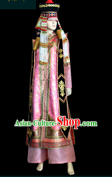 Chinese Mongolian People Yuan Dynasty Mongolians Dance Costumes Queen Princess Empress Clothing Dress Garment Complete Set for Women Girls