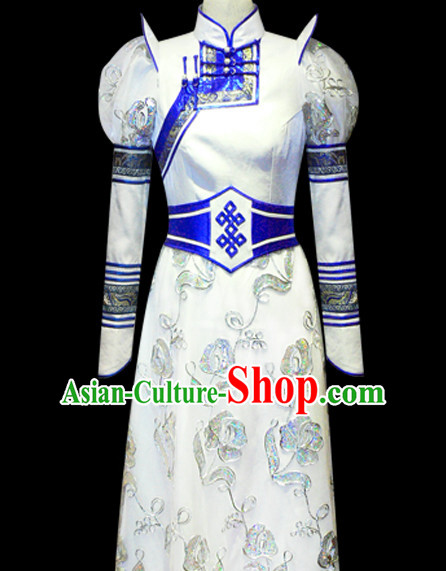 Chinese Mongolian People Yuan Dynasty Mongolians Dance Costumes Queen Princess Empress Clothing Dress Garment Complete Set for Women Girls