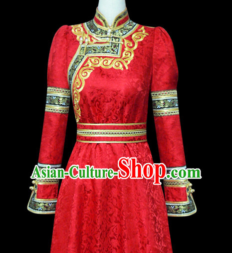 Chinese Mongolian People Yuan Dynasty Mongolians Dance Costumes Queen Princess Empress Clothing Dress Garment Complete Set for Women Girls