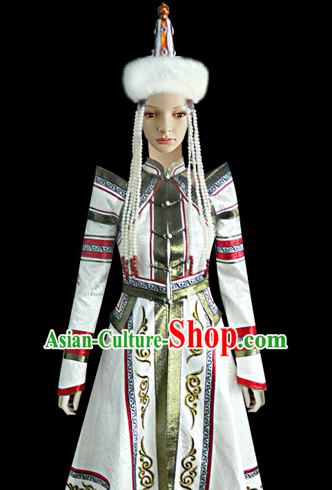 Chinese Mongolian People Yuan Dynasty Mongolians Dance Costumes Queen Princess Empress Clothing Dress Garment Complete Set for Women Girls