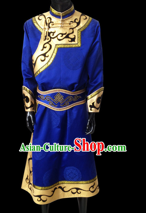 Chinese Mongolian People Genghis Khan Yuan Dynasty Mongolians Dance Costumes Emperor Prince Clothing Dress Garment Complete Set for Men Boys