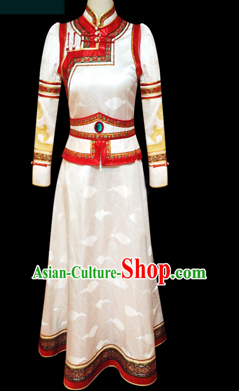 Mongolian People Yuan Dynasty Mongolians Dance Costumes Clothing Clothes Garment Complete Set for Women Girls