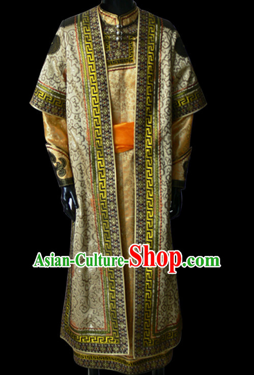 Chinese Mongolian People Genghis Khan Yuan Dynasty Mongolians Dance Costumes Emperor Prince Clothing Dress Garment Complete Set for Men Boys