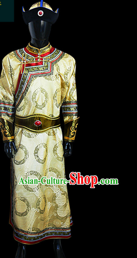 Chinese Mongolian People Genghis Khan Yuan Dynasty Mongolians Dance Costumes Emperor Prince Clothing Dress Garment Complete Set for Men Boys