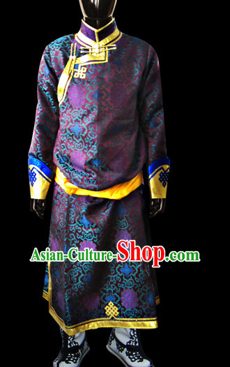 Chinese Mongolian People Genghis Khan Yuan Dynasty Mongolians Dance Costumes Emperor Prince Clothing Dress Garment Complete Set for Men Boys