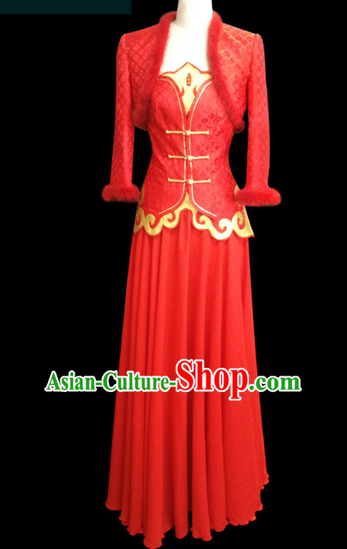 Mongolian People Yuan Dynasty Mongolians Dance Costumes Clothing Clothes Garment Complete Set for Women Girls