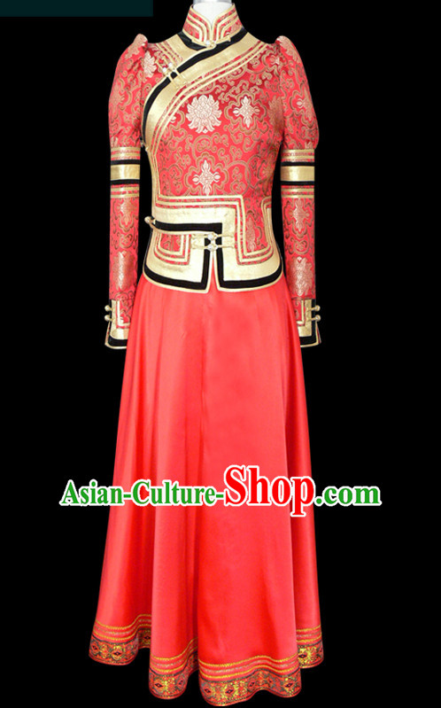 Mongolian People Yuan Dynasty Mongolians Dance Costumes Clothing Clothes Garment Complete Set for Women Girls