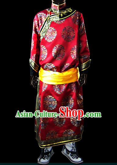 Chinese Mongolian People Genghis Khan Yuan Dynasty Mongolians Dance Costumes Emperor Prince Clothing Dress Garment Complete Set for Men Boys