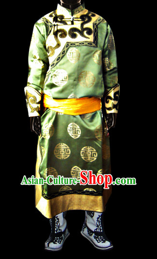 Chinese Mongolian People Genghis Khan Yuan Dynasty Mongolians Dance Costumes Emperor Prince Clothing Dress Garment Complete Set for Men Boys