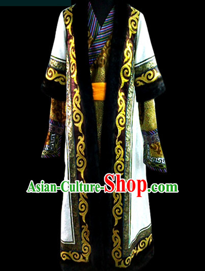 Chinese Mongolian People Genghis Khan Yuan Dynasty Mongolians Dance Costumes Emperor Prince Clothing Dress Garment Complete Set for Men Boys