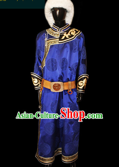 Chinese Mongolian People Genghis Khan Yuan Dynasty Mongolians Dance Costumes Emperor Prince Clothing Dress Garment Complete Set for Men Boys