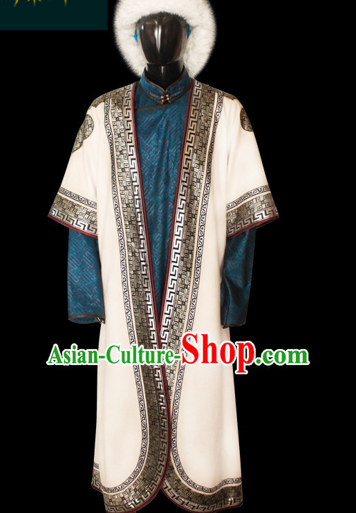 Chinese Mongolian People Genghis Khan Yuan Dynasty Mongolians Dance Costumes Emperor Prince Clothing Dress Garment Complete Set for Men Boys