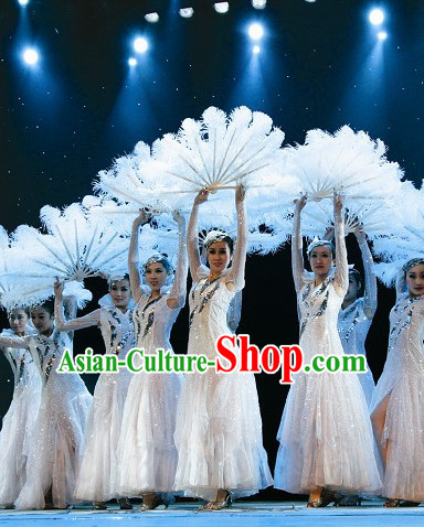 Top Qualiity Beautiful White Feather Professional Dance Fan