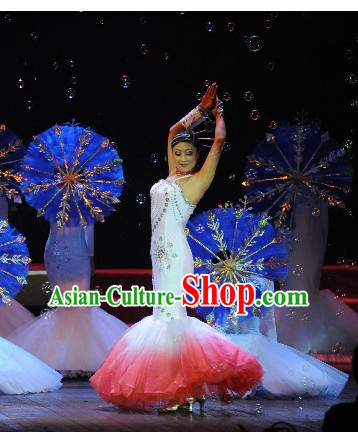 Chinese Traditional Snowflower Dance Costume Complete Set for Women or Gilrs