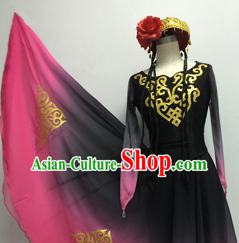 Chinese Traditional Xinjiang Dance Costumes and Headdress Complete Set for Women or Gilrs