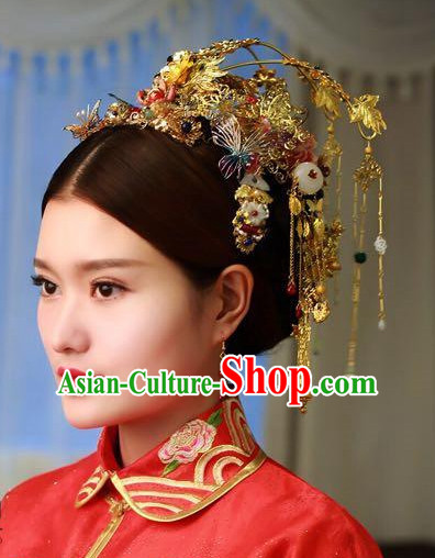 Handmade Classical Asian Chinese Wedding Hair Accessories Fascinators Hair Sticks Hairpins Hair Bows Hair Pieces Bridal Hair Clips