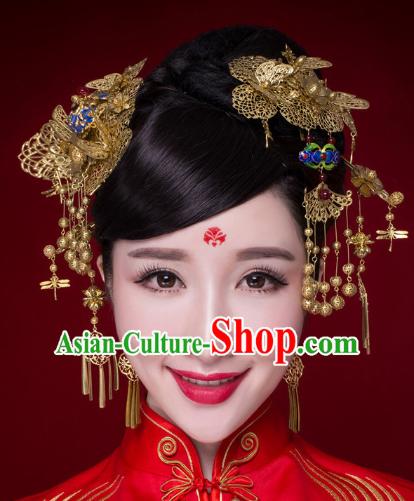 Handmade Classical Asian Chinese Wedding Hair Accessories Fascinators Hair Sticks Hairpins Hair Bows Hair Pieces Bridal Hair Clips