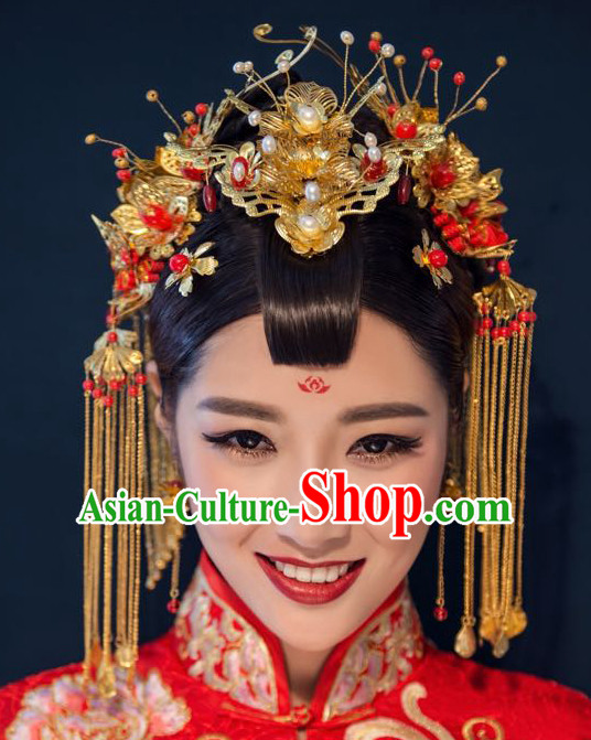 Handmade Asian Chinese Classical Wedding Hair Accessories Fascinators Hair Sticks Hairpins Hair Bows Hair Pieces Bridal Hair Clips