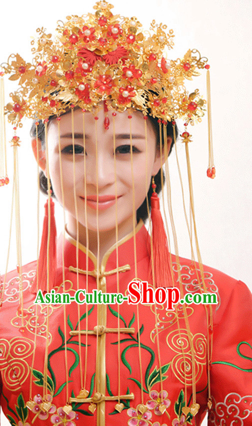 Handmade Asian Chinese Classical Wedding Hair Accessories Fascinators Hair Sticks Hairpins Hair Bows Hair Pieces Bridal Hair Clips Phoenix Crown