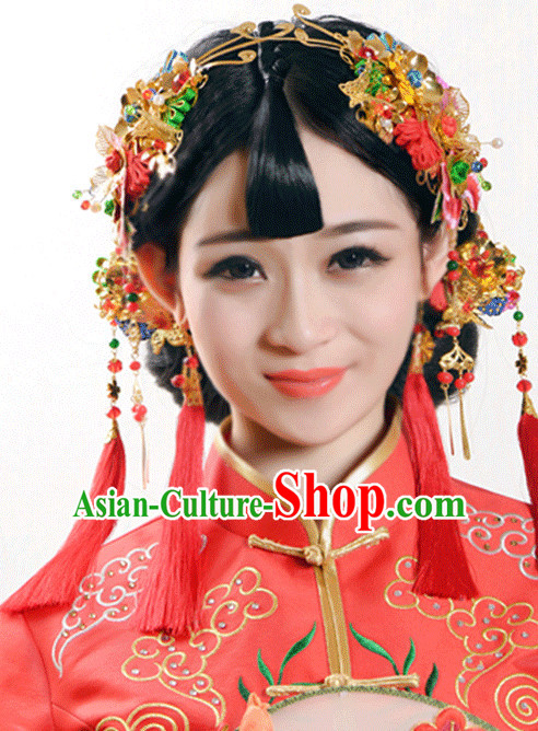 Handmade Asian Chinese Classical Wedding Hair Accessories Fascinators Hair Sticks Hairpins Hair Bows Hair Pieces Bridal Hair Clips Phoenix Crown