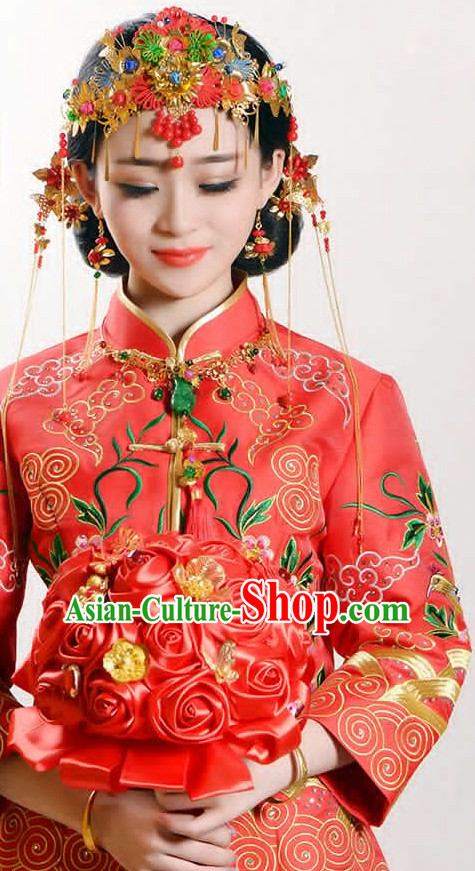 Handmade Asian Chinese Classical Wedding Hair Accessories Fascinators Hair Sticks Hairpins Hair Bows Hair Pieces Bridal Hair Clips Phoenix Crown