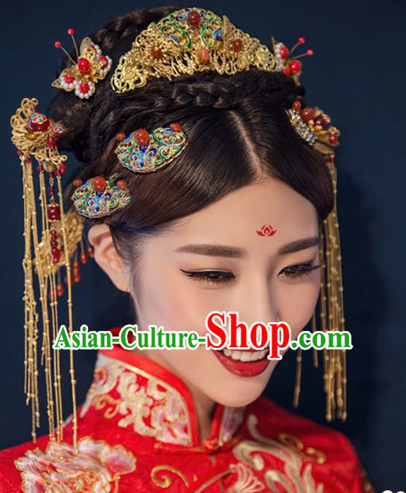 Handmade Asian Chinese Classical Wedding Hair Accessories Fascinators Hair Sticks Hairpins Hair Bows Hair Pieces Bridal Hair Clips Phoenix Crown