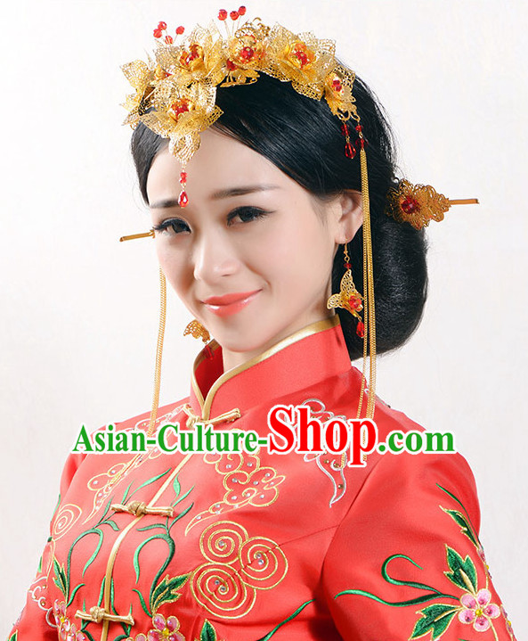 Handmade Asian Chinese Classical Wedding Hair Accessories Fascinators Hair Sticks Hairpins Hair Bows Hair Pieces Bridal Hair Clips Phoenix Crown