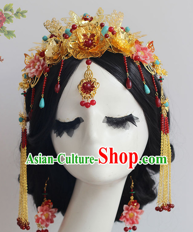 Handmade Asian Chinese Classical Wedding Hair Accessories Fascinators Hair Sticks Hairpins Hair Bows Hair Pieces Bridal Hair Clips Phoenix Crown