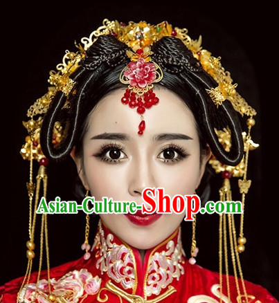 Handmade Asian Chinese Classical Wedding Hair Accessories Fascinators Hair Sticks Hairpins Hair Bows Hair Pieces Bridal Hair Clips Phoenix Crown Coronet