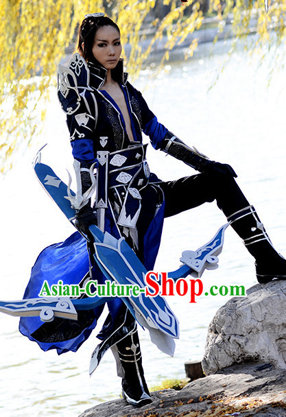 Chinese Superhero Armor Cosplay Costumes Accessories and Hair Accessories Complete Set for Men and Adults