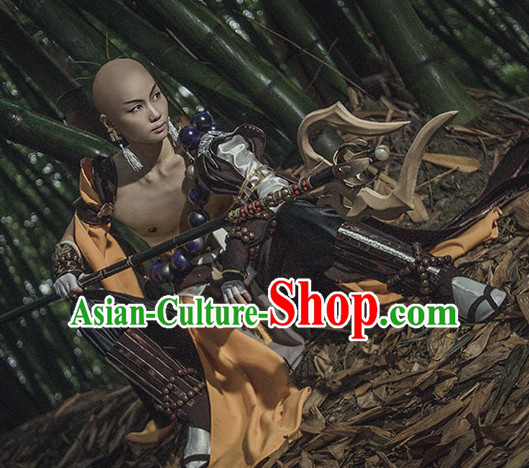 Chinese Monk Cosplay Costumes and Hat Complete Set for Men