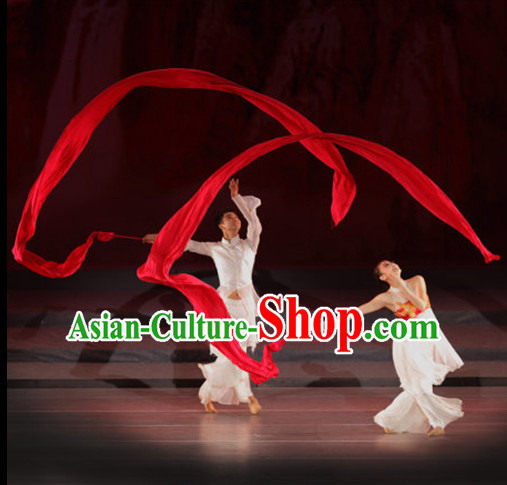 Traditional Red Silk Dance Ribbon Pair