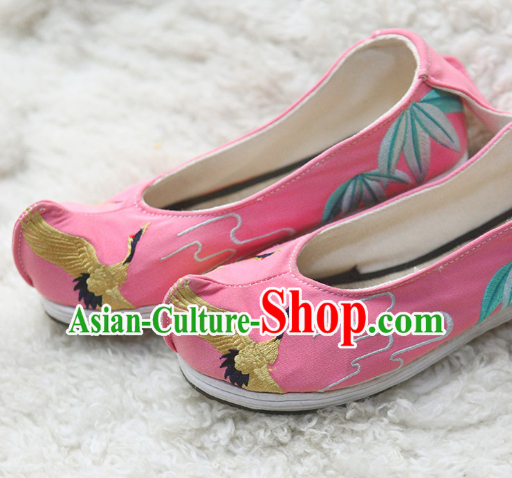 Handmade Chinese Ancient Embroidered Crane Princess Shoes for Women and Girls