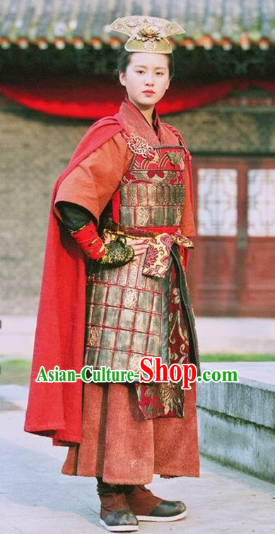 Asian Chinese Ancient Superheroine General Warrior Body Armor Costumes and Headgear Complete Set for Women and Girls