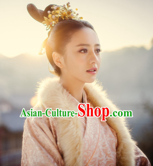 Ancient Chinese Imperial Beauties Princess BlackWigs and Hair Styling Accessories Gold Hair Clips