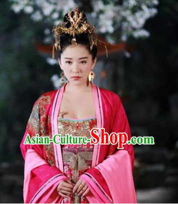 Ancient Chinese Imperial Beauties Princess BlackWigs and Hair Styling Accessories Gold Hair Clips